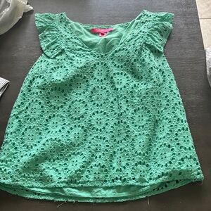 Lilly Pulitzer Teal Green Top with Eyelet Stitch Design